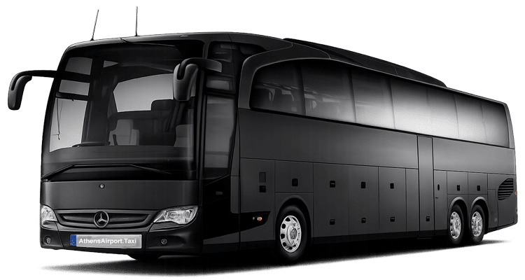 Black luxury coach bus with AthensAirport.Taxi sign