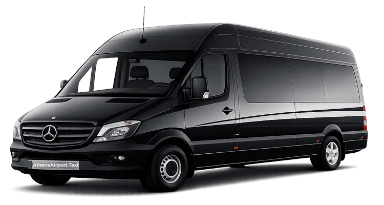 Black Mercedes-Benz passenger van on transparent background