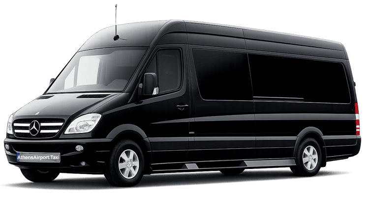 Black Mercedes-Benz passenger van on transparent background